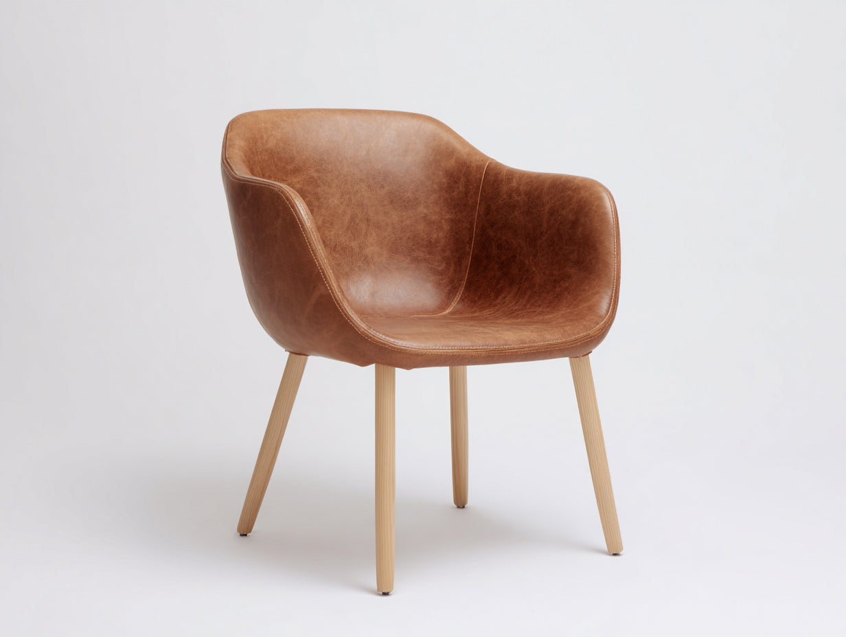 Sillas de comedor tapizadas con reposabrazos 60x62x84 cm - marrón coñac y madera natural - diseño envolvente moderno