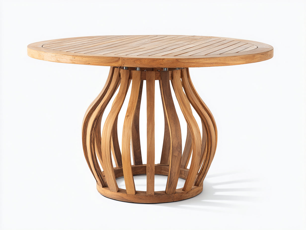 Mesas de jardín de madera natural redonda 120 x 120 x 75 cm - Diseño moderno para exteriores