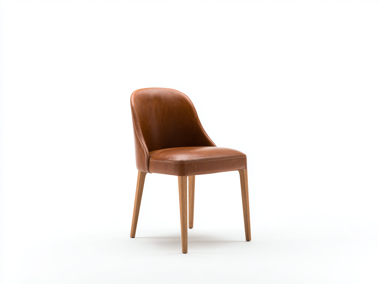 Sillas de comedor tapizadas 50x58x85 cm - marrón coñac y madera natural - diseño curvo moderno