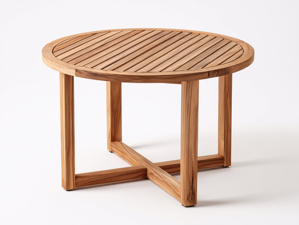 Mesas de jardín de madera 120x120x75 cm - marrón natural - diseño redondo moderno