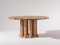 Mesas de jardín redonda de madera 130 x 130 x 75 cm - Marrón natural - Tablero de listones con base central abierta