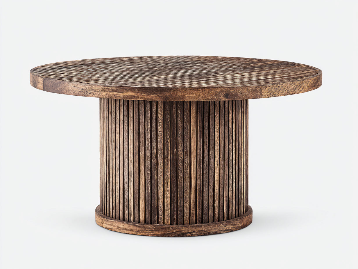Mesas de jardín de madera 150x150x75 cm - marrón oscuro - diseño redondo moderno