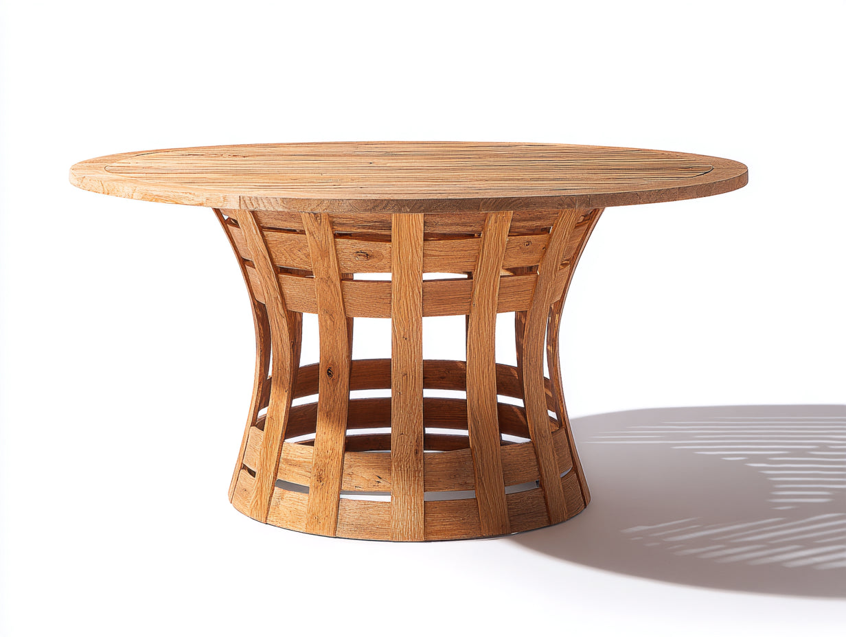 Mesas de jardín redonda de madera 140 x 140 x 75 cm - Marrón natural - Base curvada de diseño abierto
