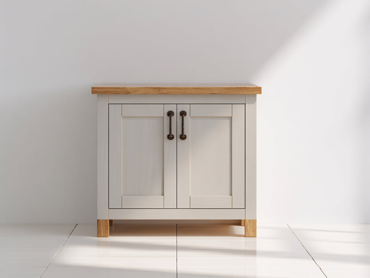 Aparadores de madera con 2 puertas 90x40x95 cm - blanco roto y madera natural - estilo rústico moderno