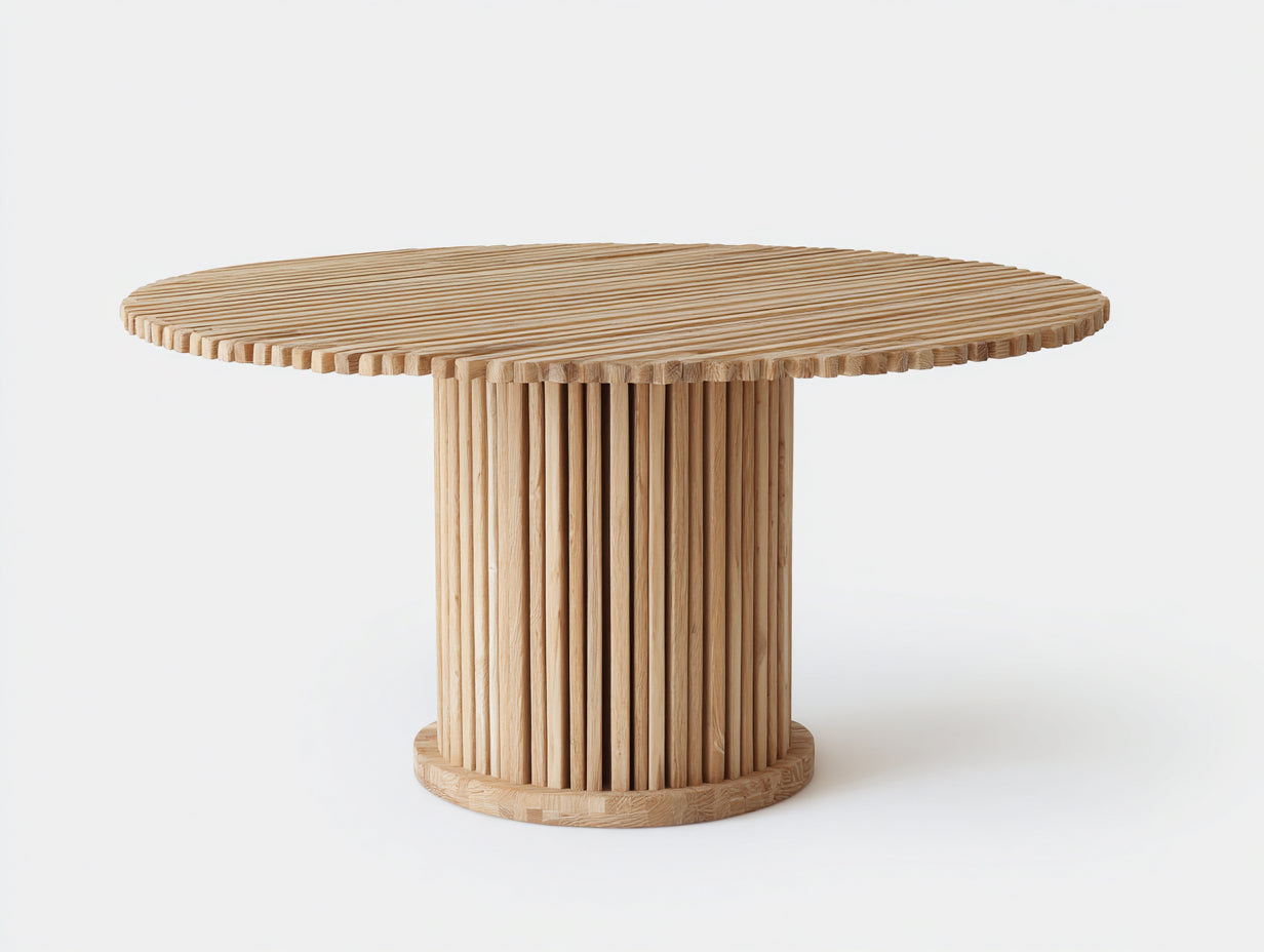 Mesas de jardín de madera natural redonda 140 x 140 x 75 cm - Diseño moderno para exteriores