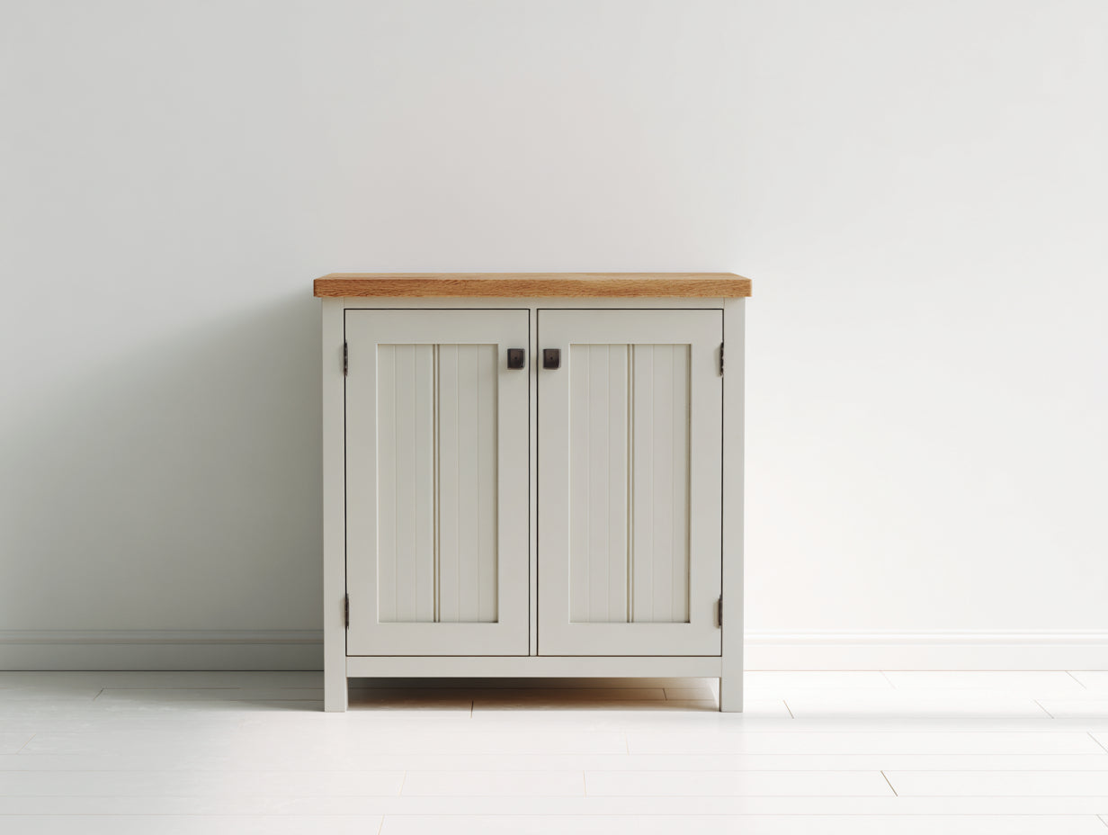 Aparadores de madera con 2 puertas 80x40x90 cm - blanco y madera natural - diseño compacto para salón comedor y recibidor