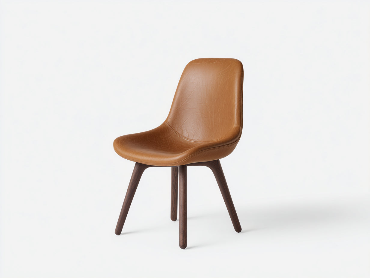 Sillas de comedor tapizadas 48x55x84 cm - marrón caramelo y madera oscura - diseño curvo moderno